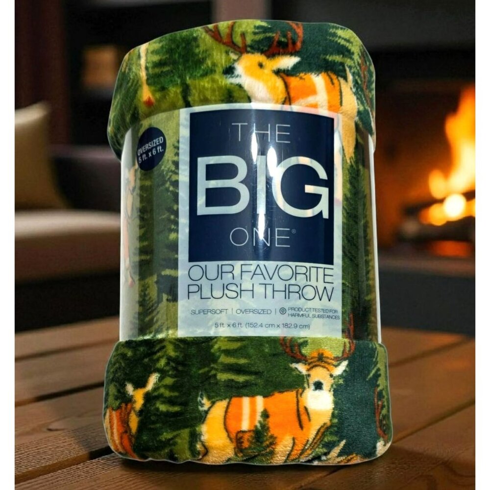 New Deer Hunting Plush Throw Blanket Man Cave Dad Gift Cabin Woodland Hunter 5x6